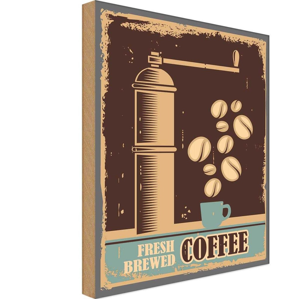 [LA-118672-H] Holzschild 40x30 cm Kaffee Coffee fresh brewed Essen Trinken