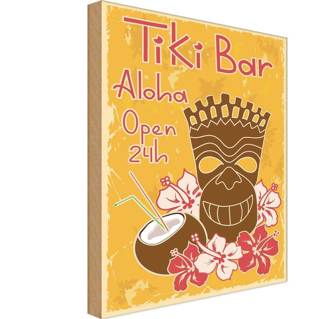 [LA-118676-H] Holzschild 40x30 cm Tiki Bar Aloha Hawaii Essen Trinken