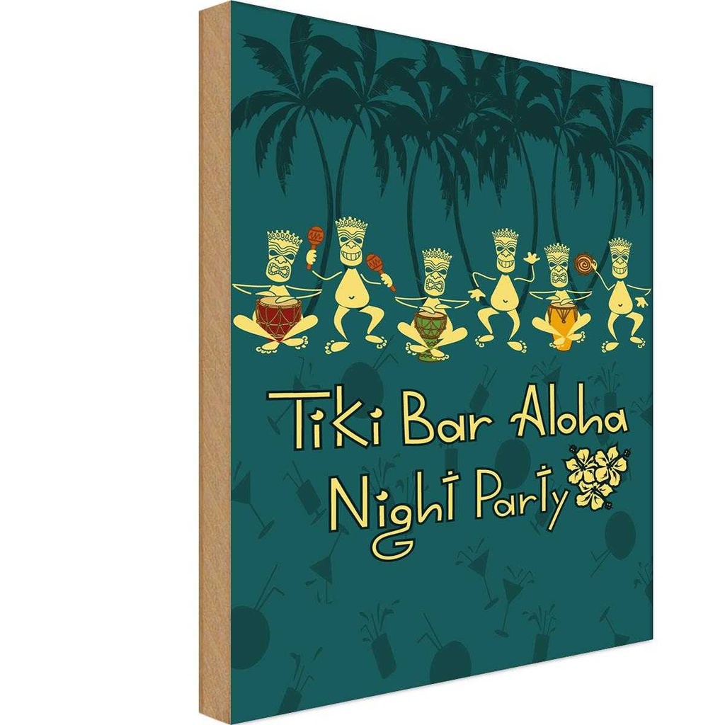 [LA-118677-H] Holzschild 40x30 cm Tiki Bar Aloha Night Party Essen Trinken