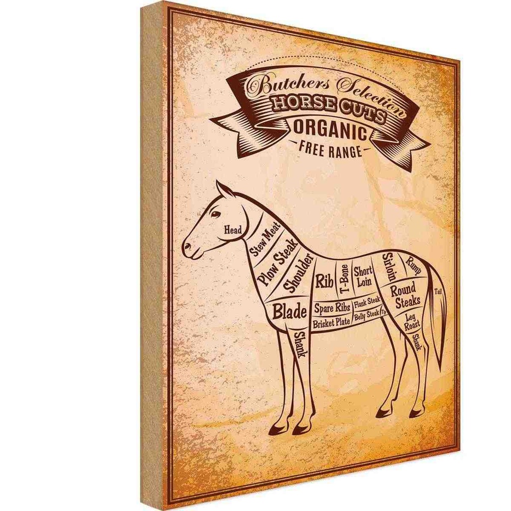 [LA-118684-H] Holzschild 40x30 cm Horse cuts Organic Metzgerei Hofladen Marktstand Laden
