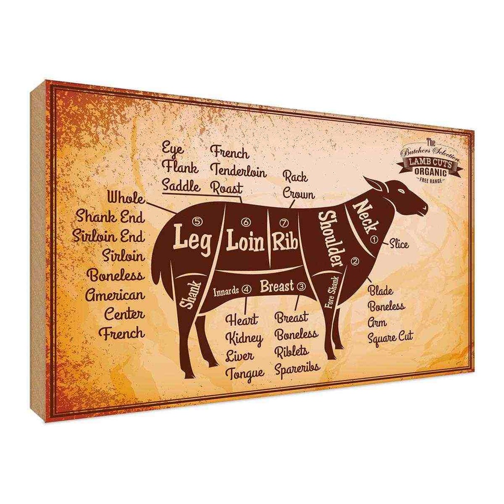 [LA-118693-H] Holzschild 30x40 cm Lamb cuts Organic Metzgerei Hofladen Marktstand Laden