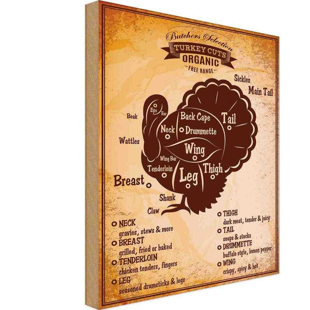 [LA-118695-H] Holzschild 40x30 cm Turkey cuts Organic Metzgerei Hofladen Marktstand Laden