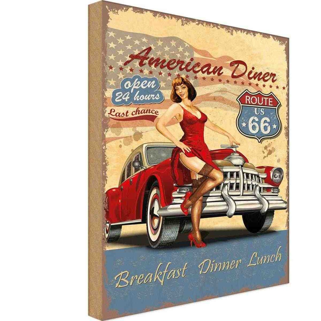 [LA-118700-H] Holzschild 40x30 cm Pinup American Diner Breakfast Pin Up