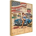 Holzschild 40x30 cm Pinup Car Travel trough America Pin Up