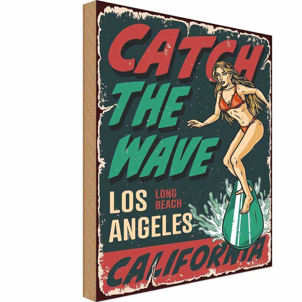 [LA-118707-H] Holzschild 40x30 cm Surfing Girl Los Angeles Sommer Amerika USA