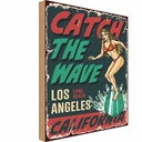 Holzschild 40x30 cm Surfing Girl Los Angeles Sommer Amerika USA
