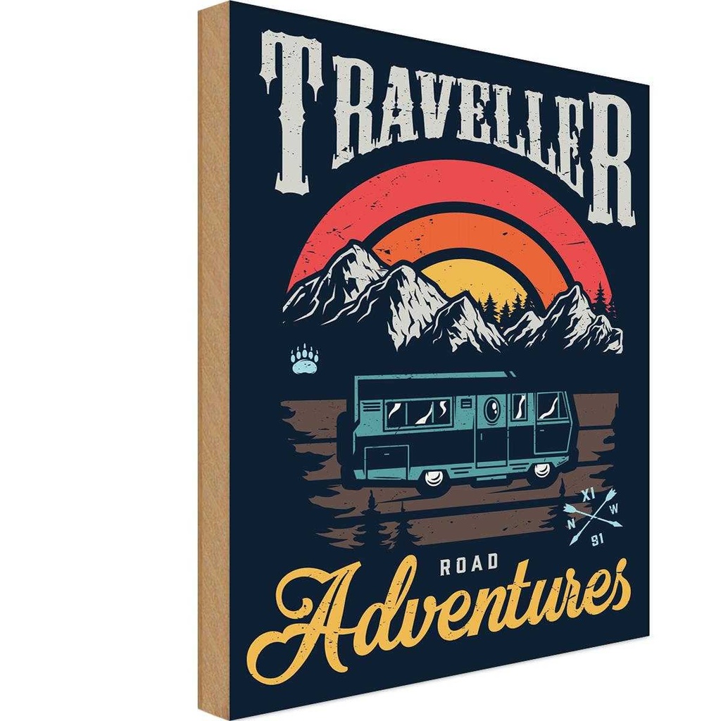 [LA-118721-H] Holzschild 40x30 cm Traveller Adventure Abenteuer Reisen