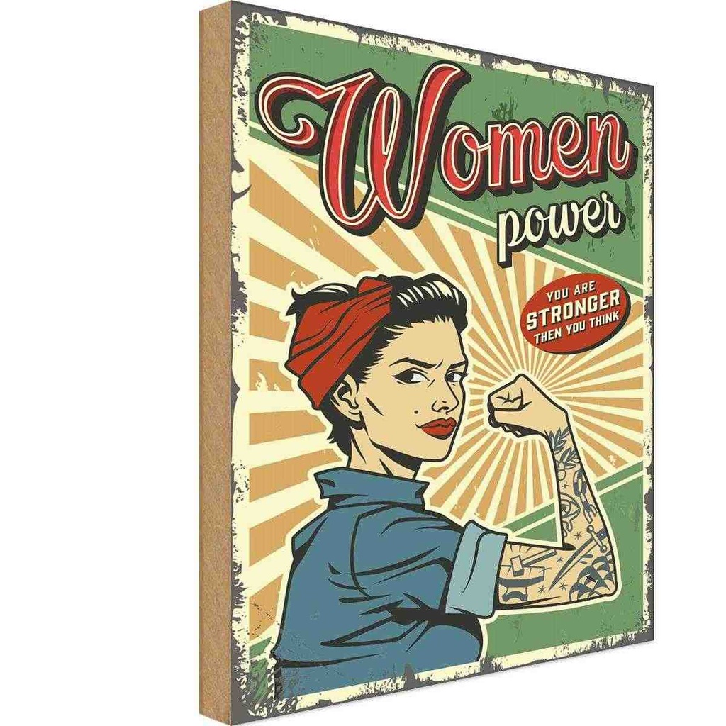 [LA-118743-H] Holzschild 40x30 cm Pinup women power Girl stronger Pin Up