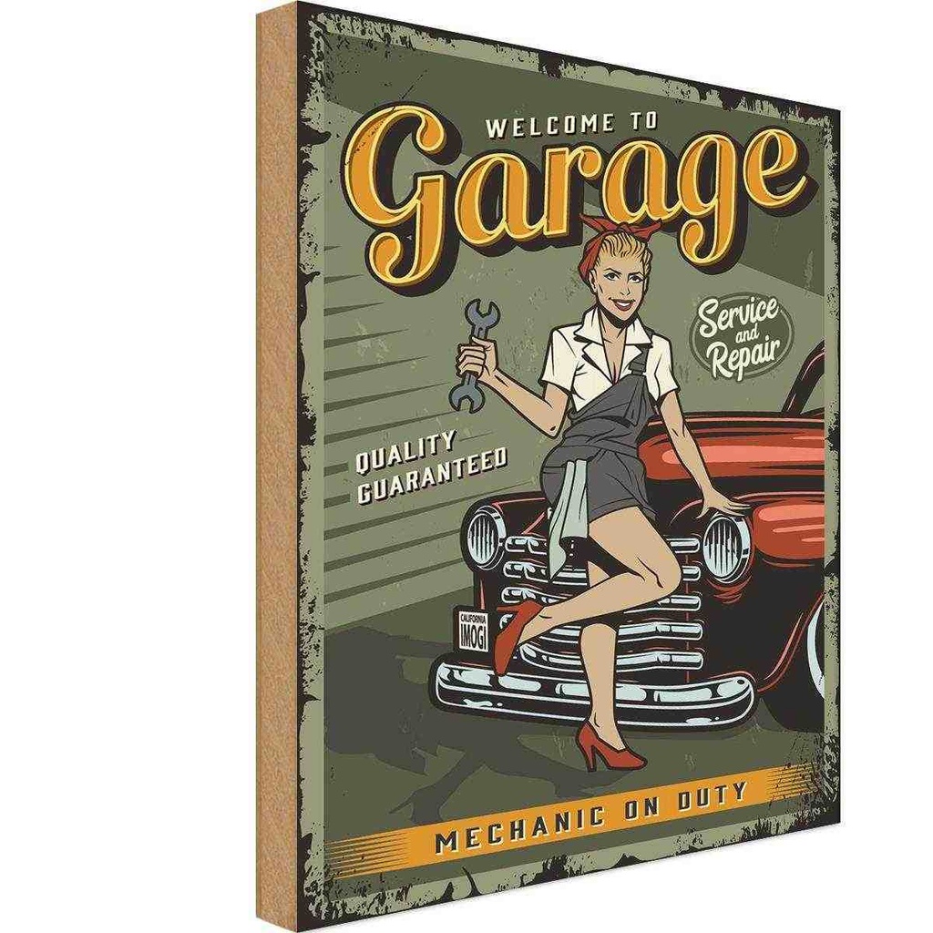 [LA-118744-H] Holzschild 40x30 cm Pinup welcome to Garage service Pin Up