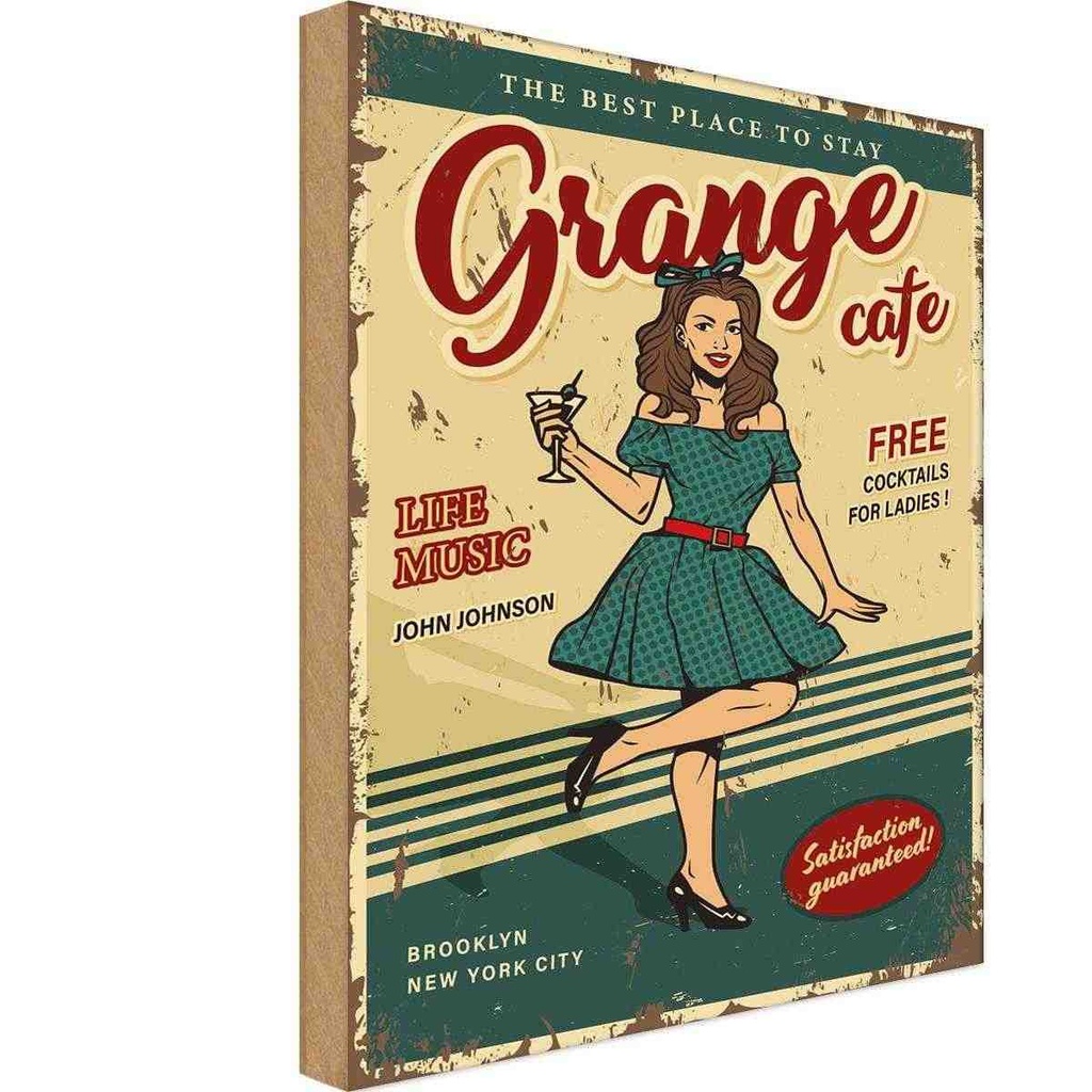 [LA-118748-H] Holzschild 40x30 cm Pinup Grange cafe life music Pin Up