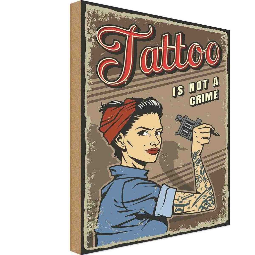 [LA-118750-H] Holzschild 40x30 cm Tatoo is not a crime Pinup Pin Up