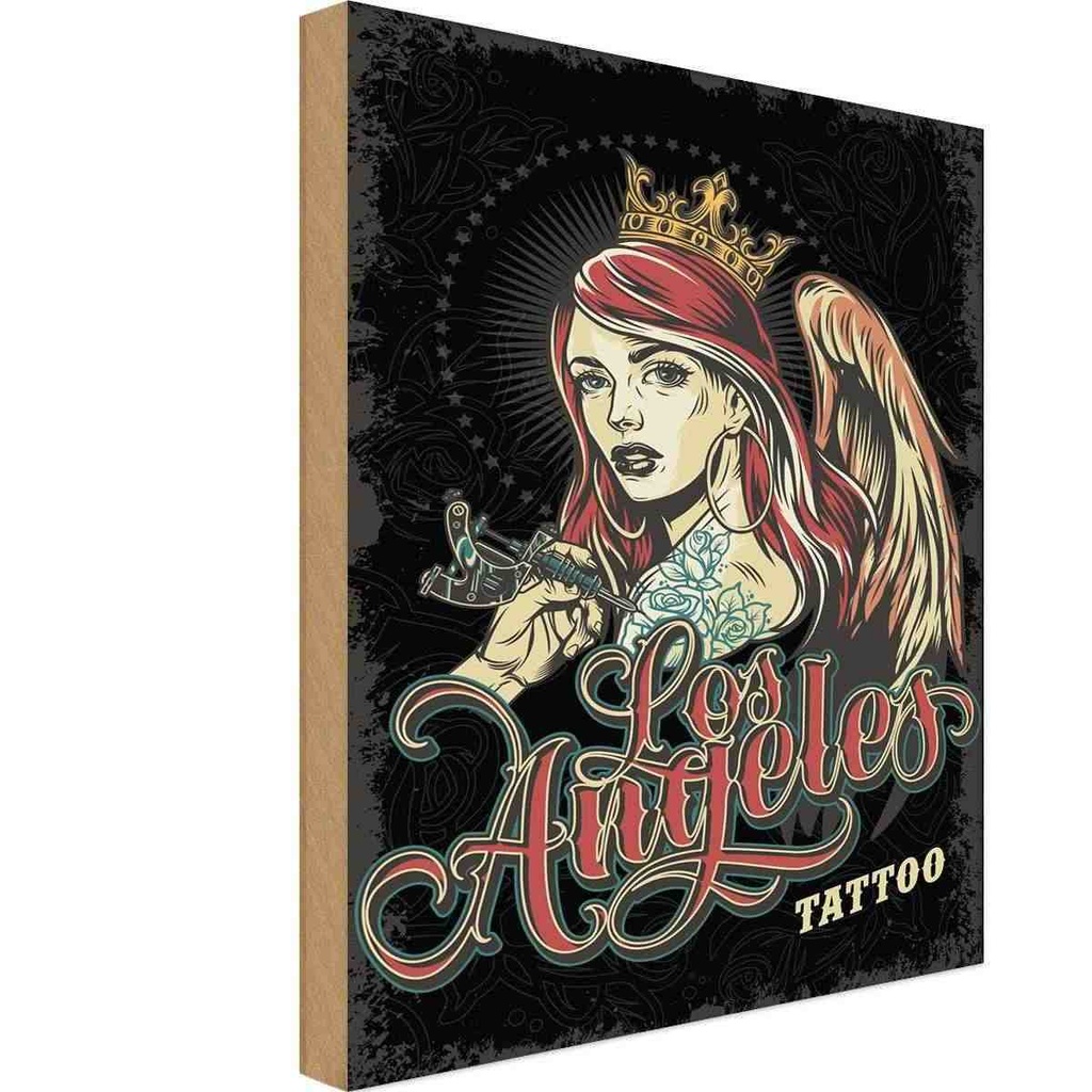 [LA-118754-H] Holzschild 40x30 cm Tattoo Los Angeles Amerika USA
