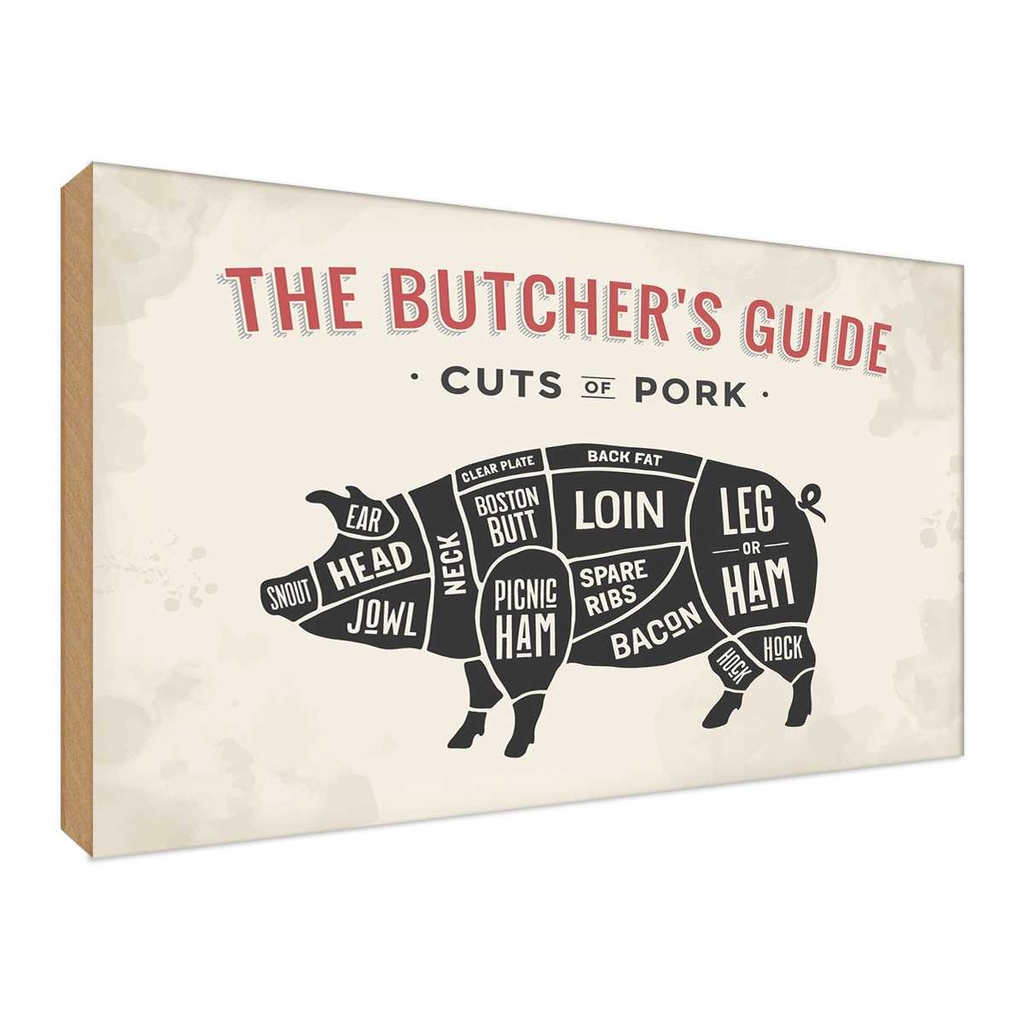 [LA-118811-H] Holzschild 30x40 cm Pork cuts Metzgerei Fliesch Hofladen Marktstand Laden