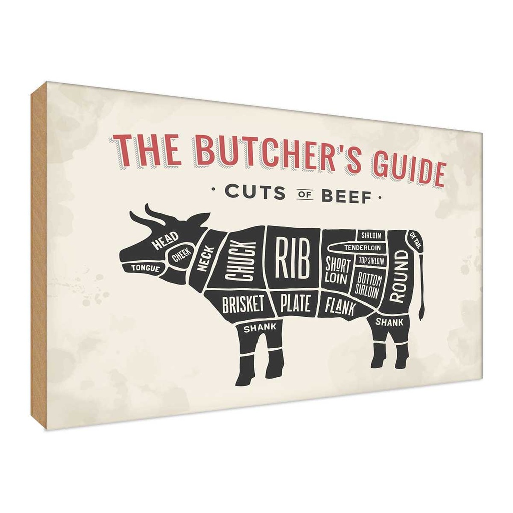 [LA-118812-H] Holzschild 30x40 cm Beef cuts Fleisch Metzgerei Hofladen Marktstand Laden