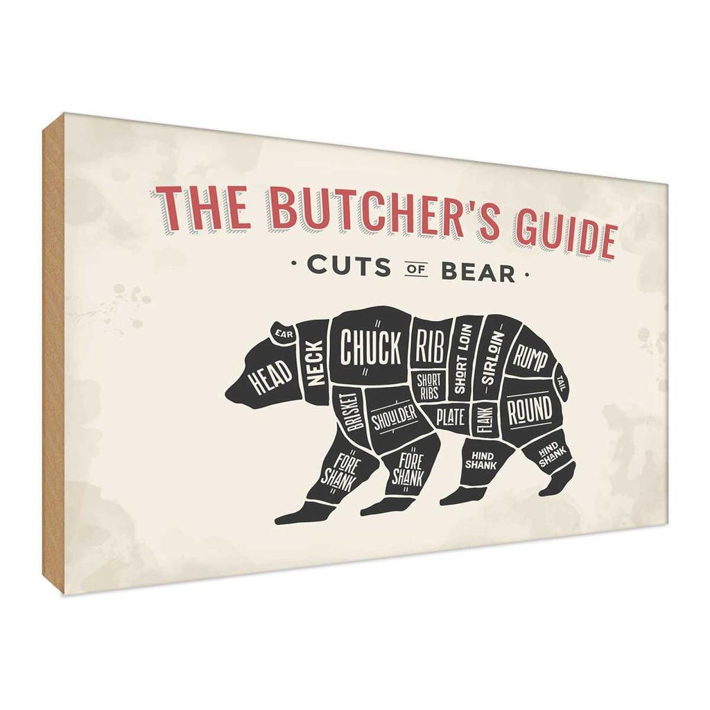 [LA-118890-H] Holzschild 30x40 cm cuts of Bear Metzgerei Beruf Arbeit