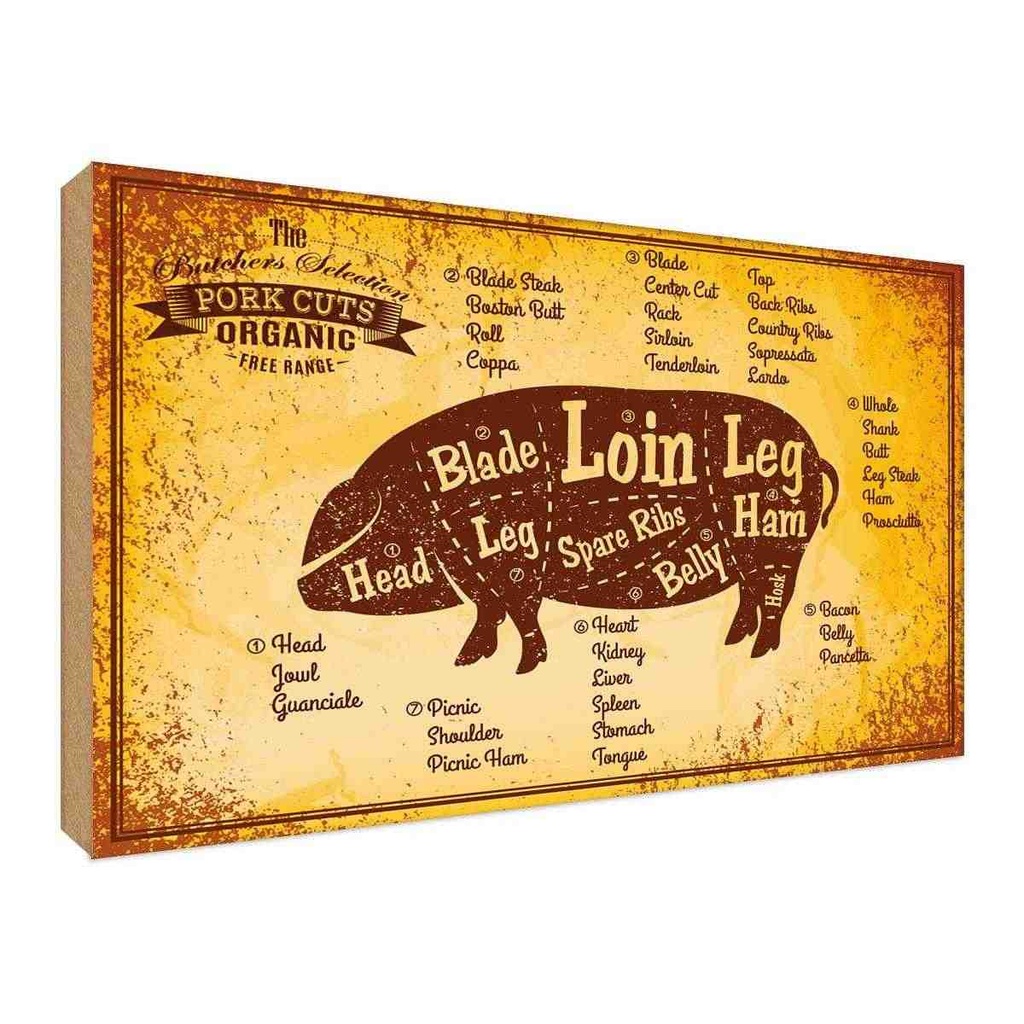 [LA-118891-H] Holzschild 30x40 cm Pork cuts organic Metzgerei Hofladen Marktstand Laden