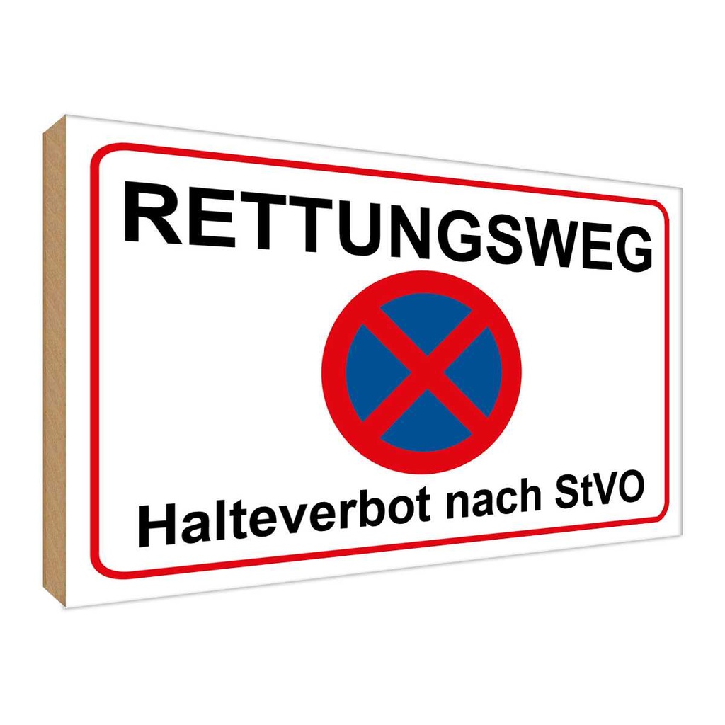 [LA-118901-H] Holzschild 30x40 cm Rettungsweg Halteverbot nach StVO Warnschild Hinweisschild