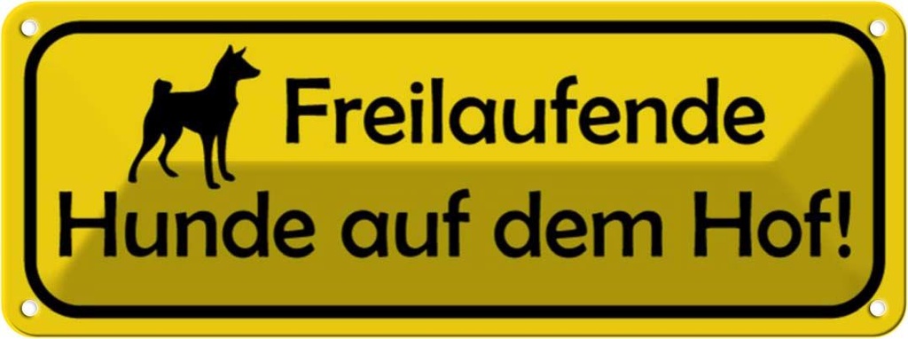 [LA-116273] Blechschild 10x27 cm Freilaufende Hunde auf dem Hof Tier Haustier Hund