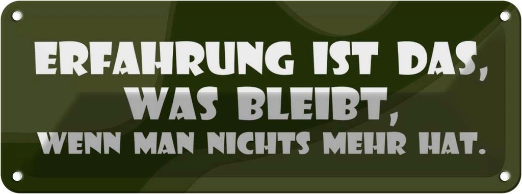 [LA-116313] Blechschild 10x27 cm Erfahrung ist, was bleibt Dekoration Spruch Zitat