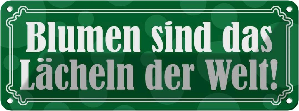 Blechschild 10x27 cm Blumen sind Lächeln der Welt Dekoration Spruch Zitat
