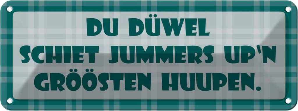 Blechschild 10x27 cm Du Düwel schiet Jummers Dekoration Spruch Zitat