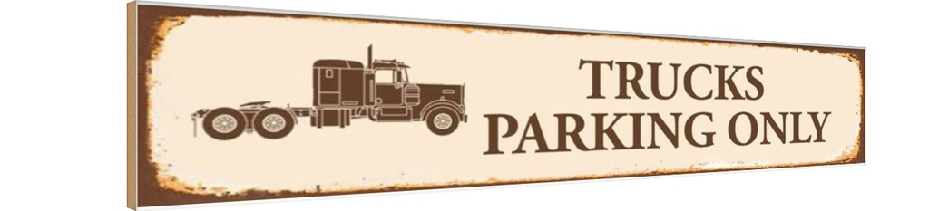 [LA-120435-H] Holzschild 10x46 cm Trucks parking only Parkplatzschild