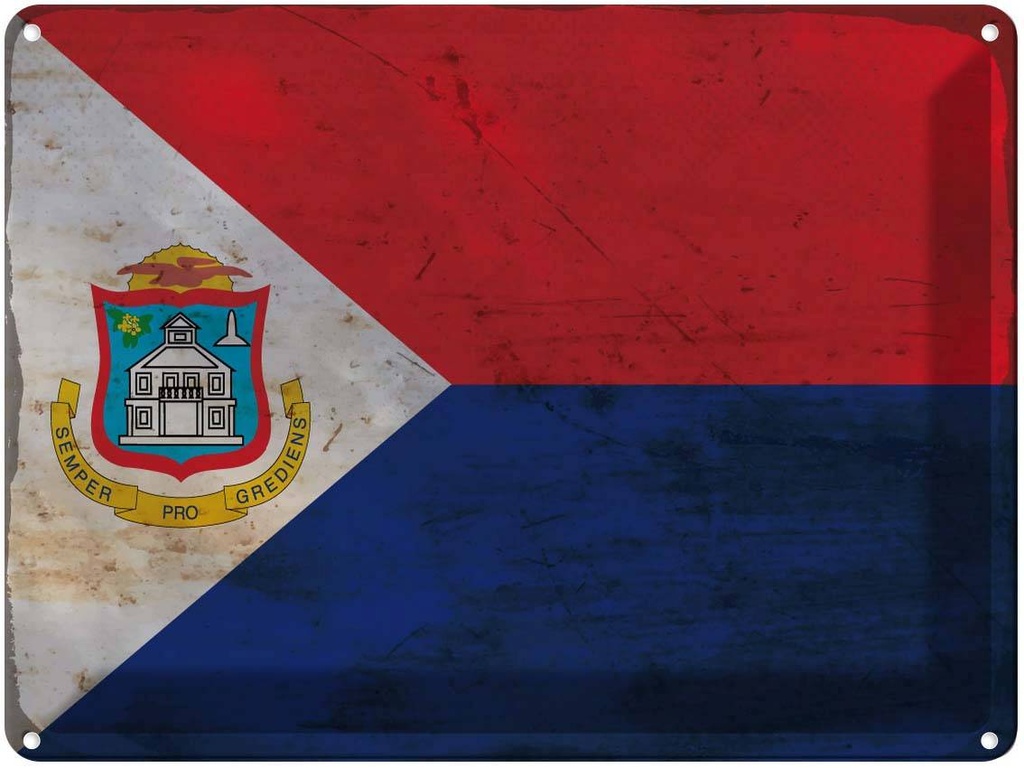 [LA-119983] Blechschild 30x40 cm Sint Maarten Fahne Wappen Abenteuer Reisen Straße Stadt Urlaub Flagge