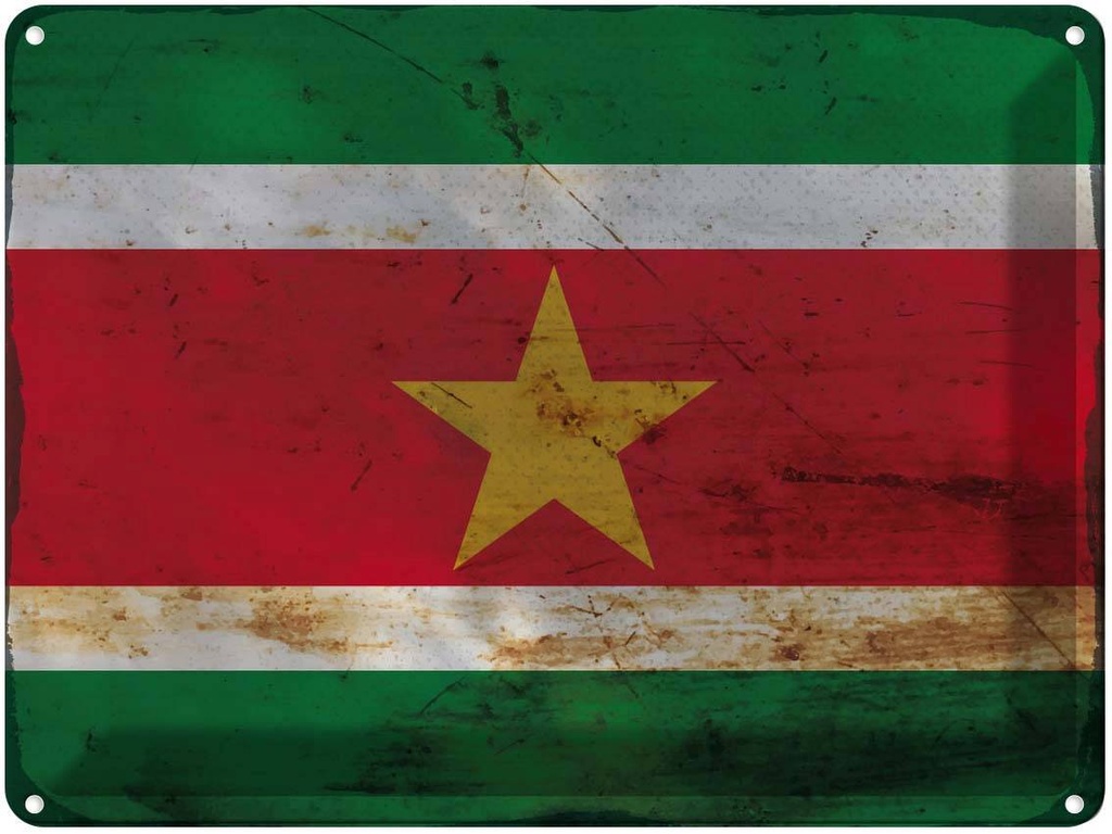 [LA-119993] Blechschild 30x40 cm Suriname Wappen Flagge Abenteuer Reisen Straße Stadt Urlaub Fahne