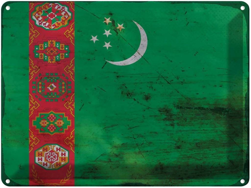 [LA-120010] Blechschild 30x40 cm Turkmenistan Flagge Fahne Wappen
