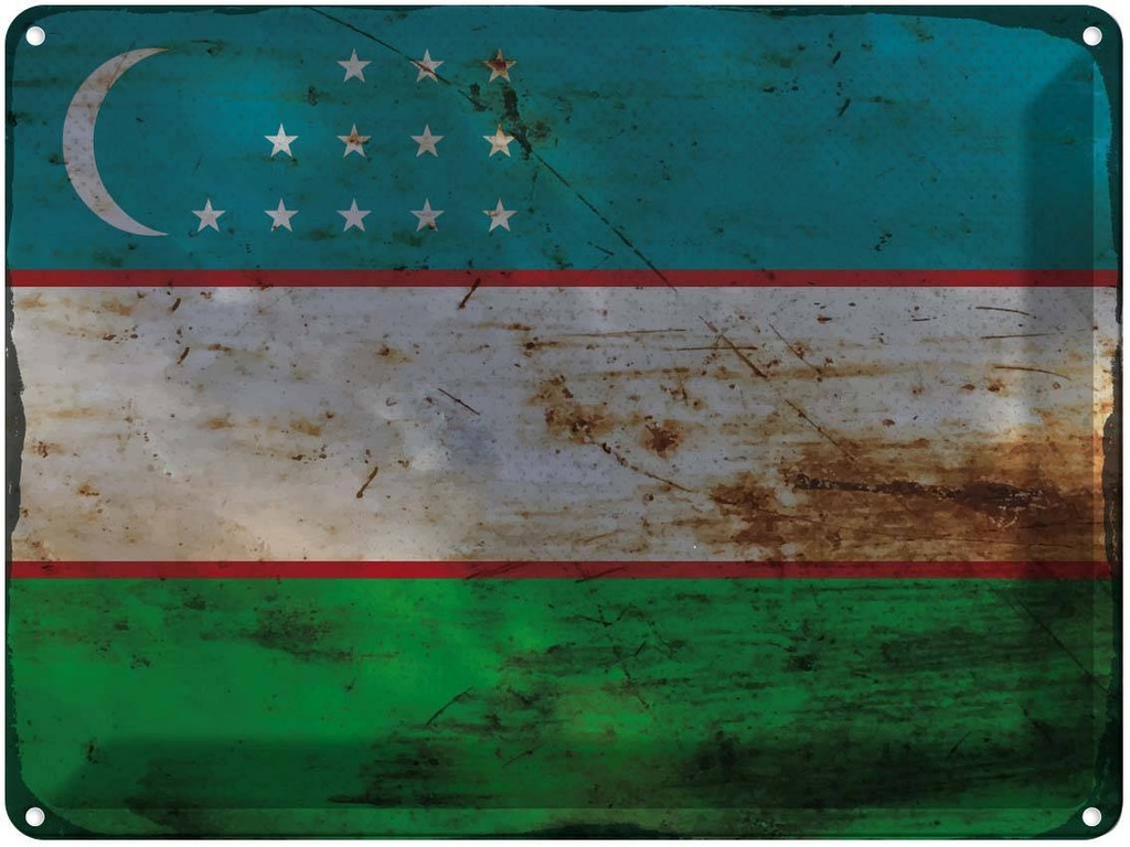 [LA-120018] Blechschild 30x40 cm Usbekistan Uzbekistan Flagge Fahne Wappen