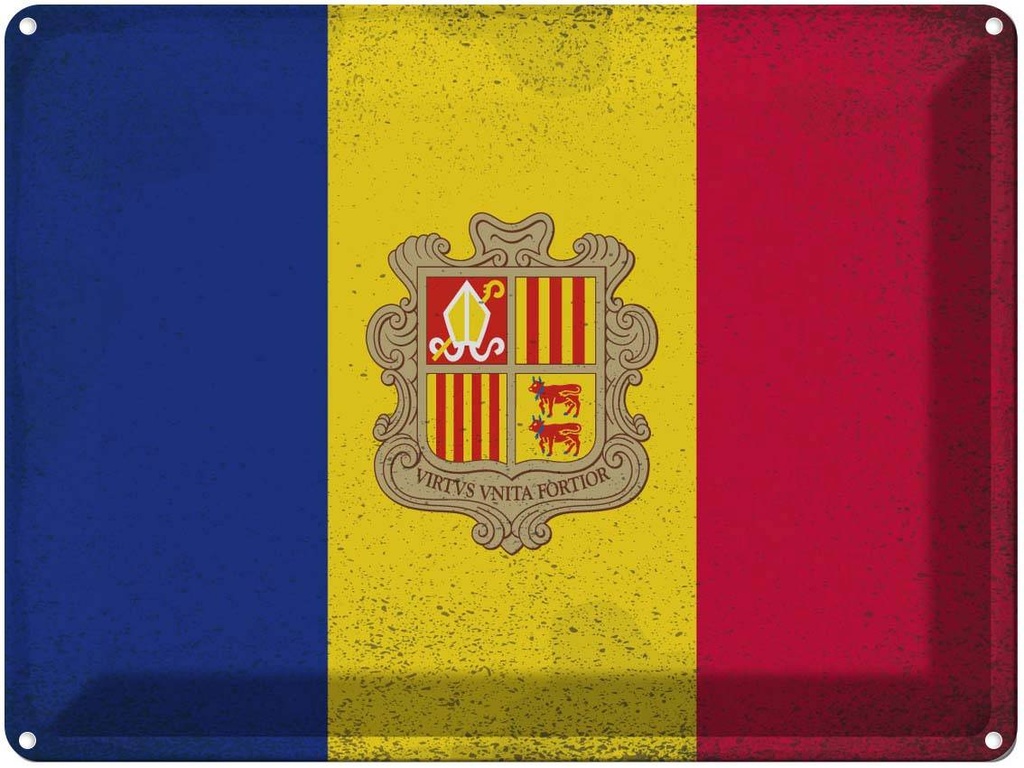 [LA-120071] Blechschild 30x40 cm Andorra Andora Flagge Fahne Wappen
