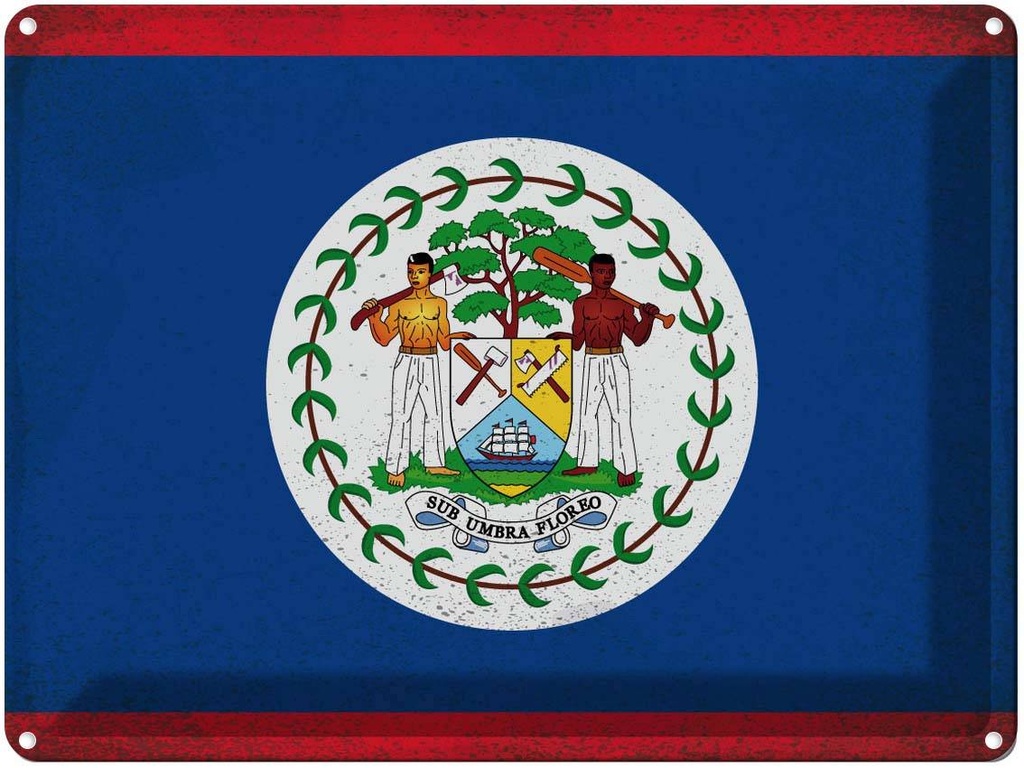 [LA-120085] Blechschild 30x40 cm Belize Flagge Tier Haustier Fahne Wappen