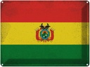 Blechschild 30x40 cm Bolivien Bolivia Flagge Fahne Wappen