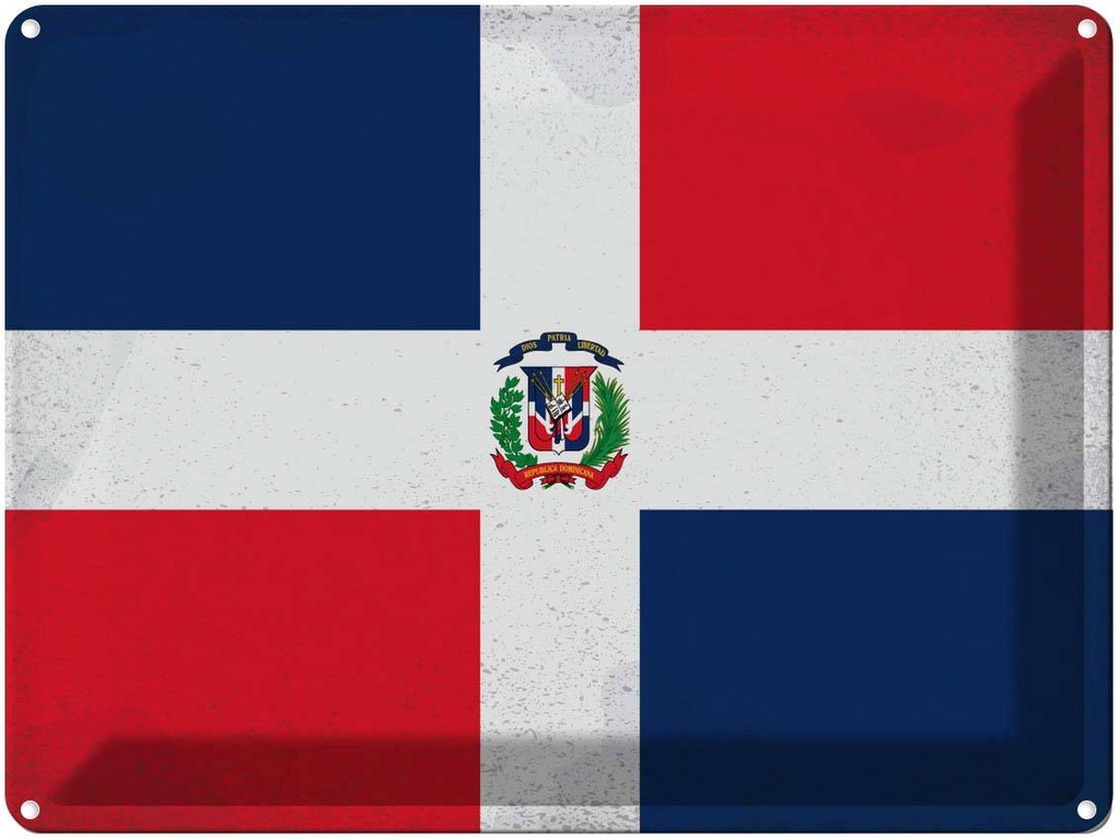 [LA-120122] Blechschild 30x40 cm Dominikanische Republik Flagge Fahne Wappen