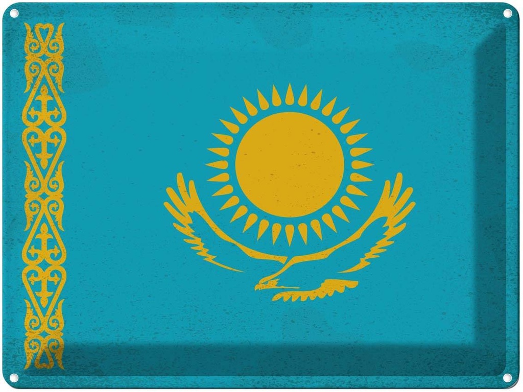 [LA-120154] Blechschild 30x40 cm Kasachstan Kazakhstan Flagge Fahne Wappen