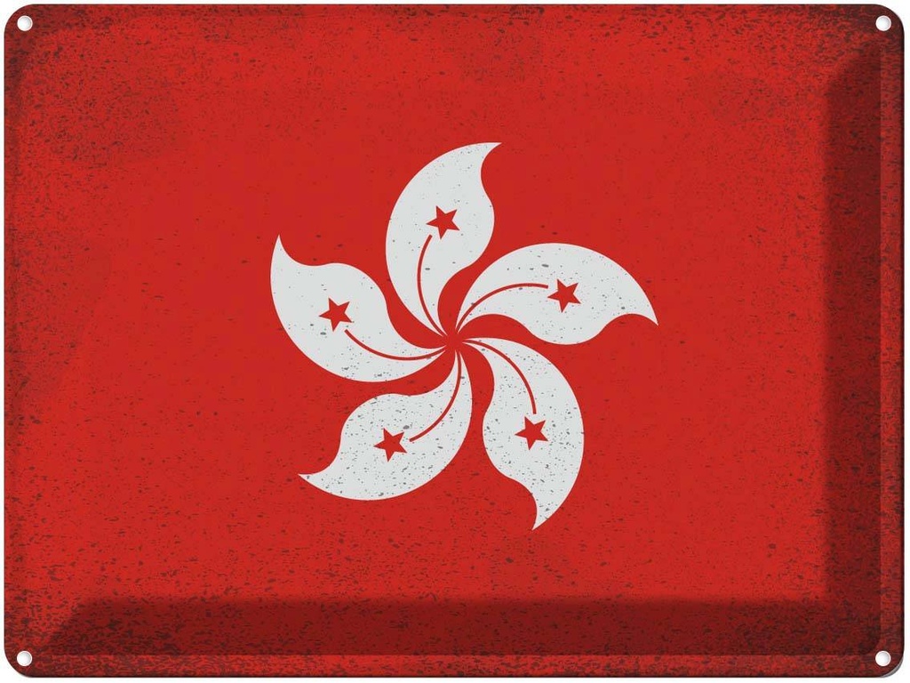 [LA-120156] Blechschild 30x40 cm Hongkong Hong Fahne Wappen Kong Flagge Abenteuer Reisen Straße Stadt Urlaub