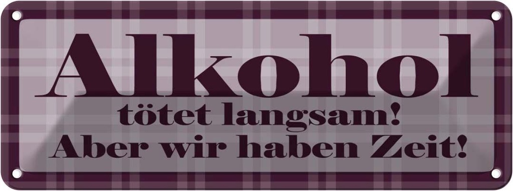 Blechschild 10x27 cm Alkohol tötet langsam haben Zeit Spruch Zitat