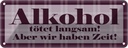 Blechschild 10x27 cm Alkohol tötet langsam haben Zeit Spruch Zitat