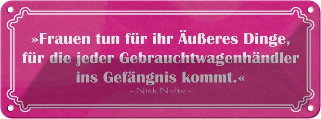 Blechschild 10x27 cm Frauen tun für Äußeres Dinge Männer Spruch Zitat