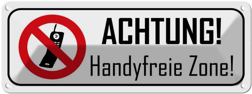 Blechschild 10x27 cm Achtung Handyfreie Zone Warnschild Hinweisschild Sicherheit Vorsicht