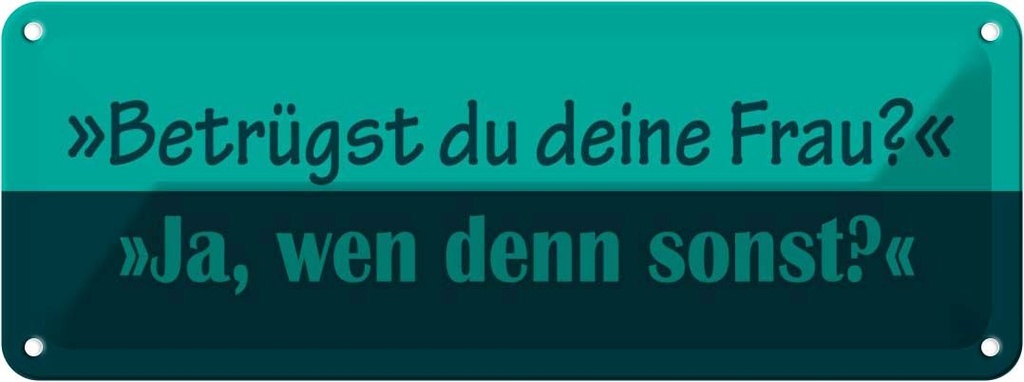 Blechschild 10x27 cm Betrügst du deine Frau Dekoration Spruch Zitat