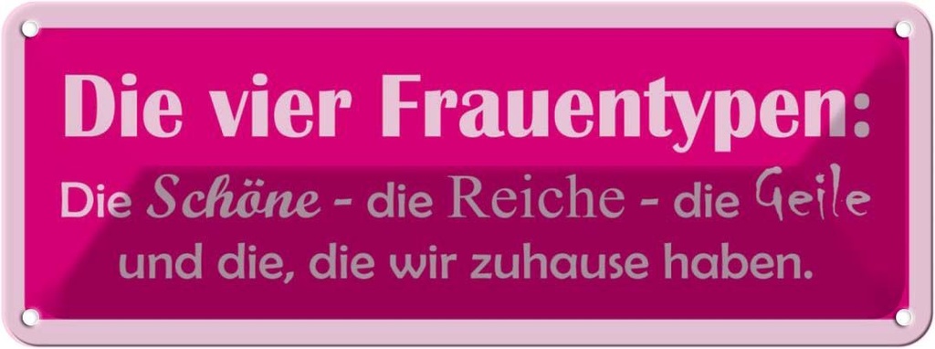 Blechschild 10x27 cm Die 4 Frauentypen Männer Frauen Spruch Zitat