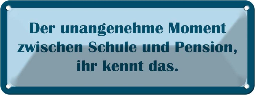 Blechschild 10x27 cm Der Moment zwischen Schule Pension Spruch Zitat