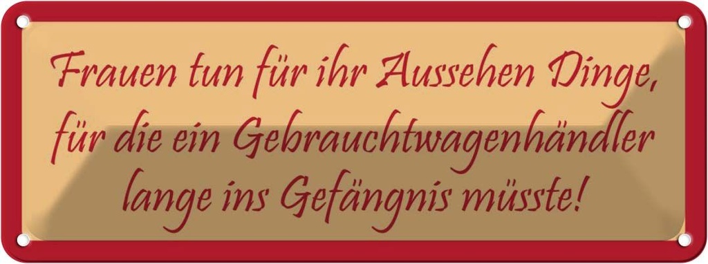 Blechschild 10x27 cm Frauen tun für ihr Ausssehen Dinge Spruch Zitat