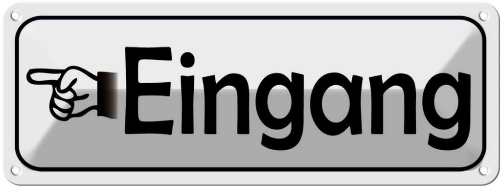 Blechschild 10x27 cm Eingang linke Hand Warnschild Hinweisschild Sicherheit Vorsicht