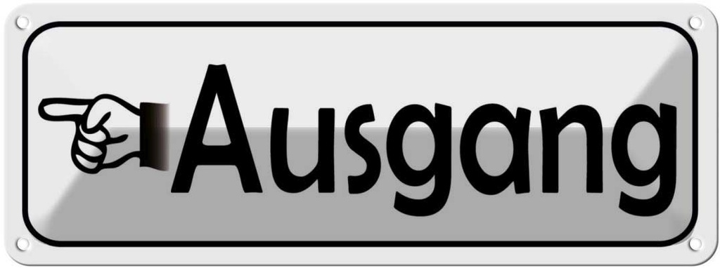 Blechschild 10x27 cm Ausgang linke Hand Warnschild Hinweisschild Sicherheit Vorsicht