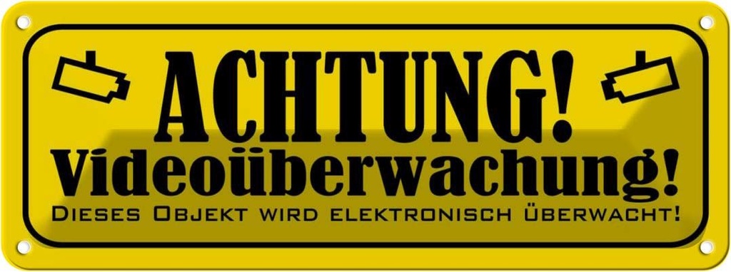 [LA-116431] Blechschild 10x27 cm Achtung Videoüberwachung Warnschild Hinweisschild Sicherheit Vorsicht