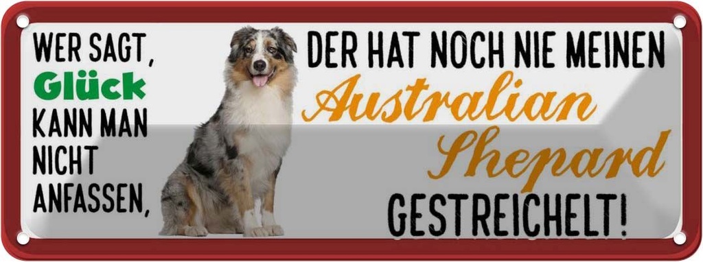 Blechschild 10x27 cm Australian Shepard Hund gestreichelt