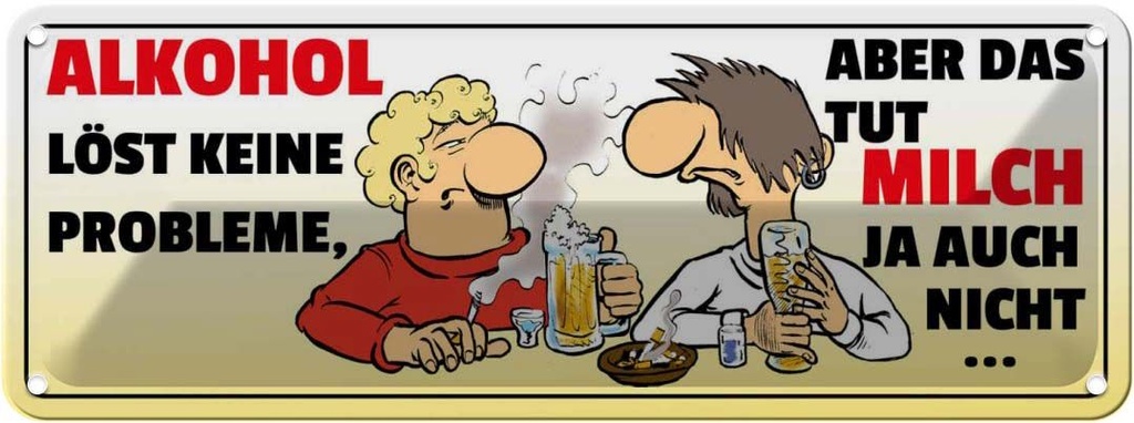 [LA-116521] Blechschild 10x27 cm Alkohol löst keine Probleme Essen Trinken Bar Club