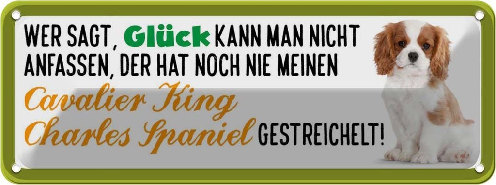 Blechschild 10x27 cm Cavalier King Char. Sp. Hund gestreichelt Tier Haustier